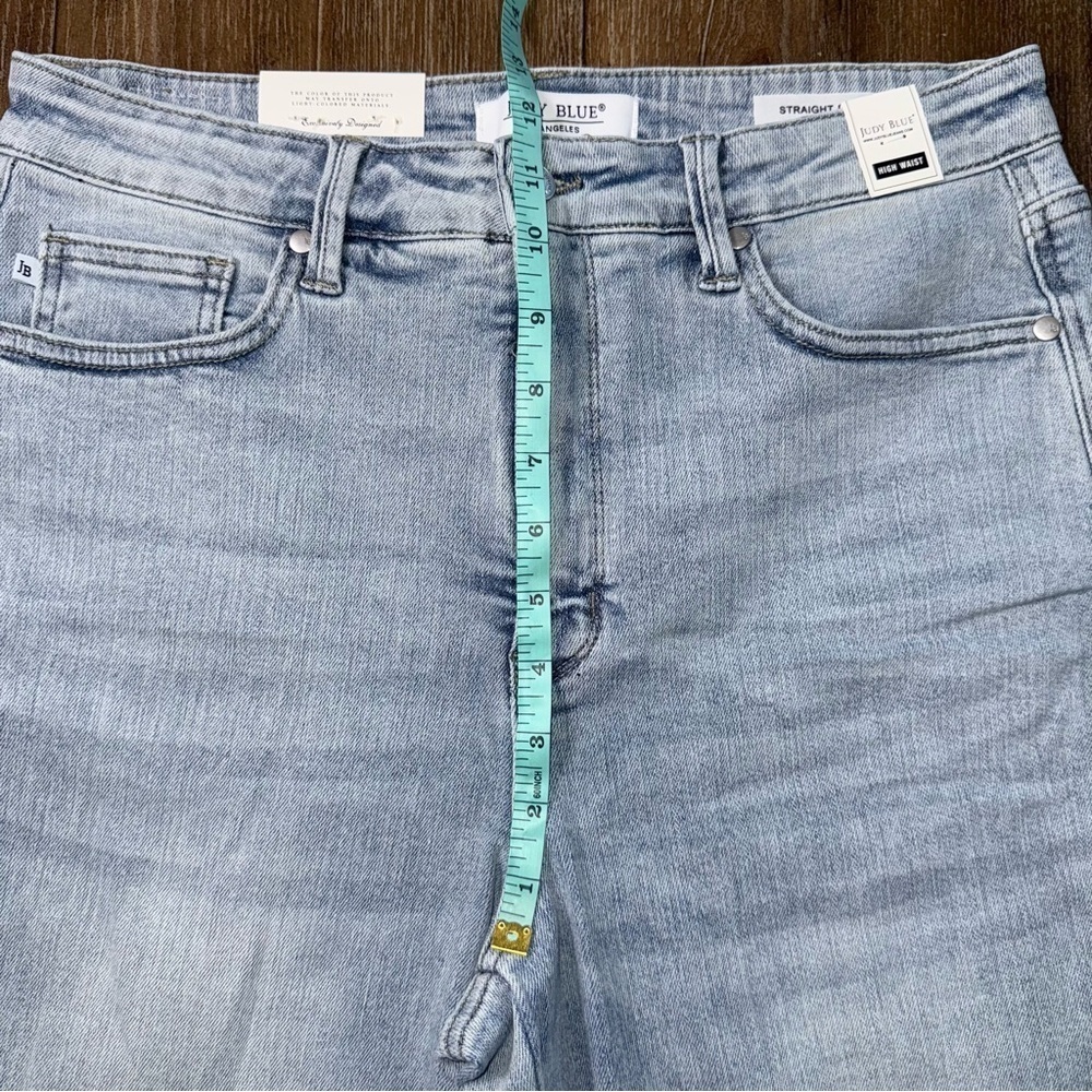Judy Blue High Waist Wide Straight Leg Jeans Medium Blue Stretch Whiskered - Picture 7 of 12